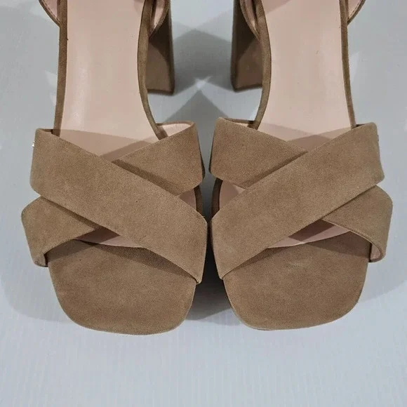 Kate Spade Delphi Platform Sandal Womens 10 Tan Suede Ankle Strap Block Heel - Picture 5 of 12